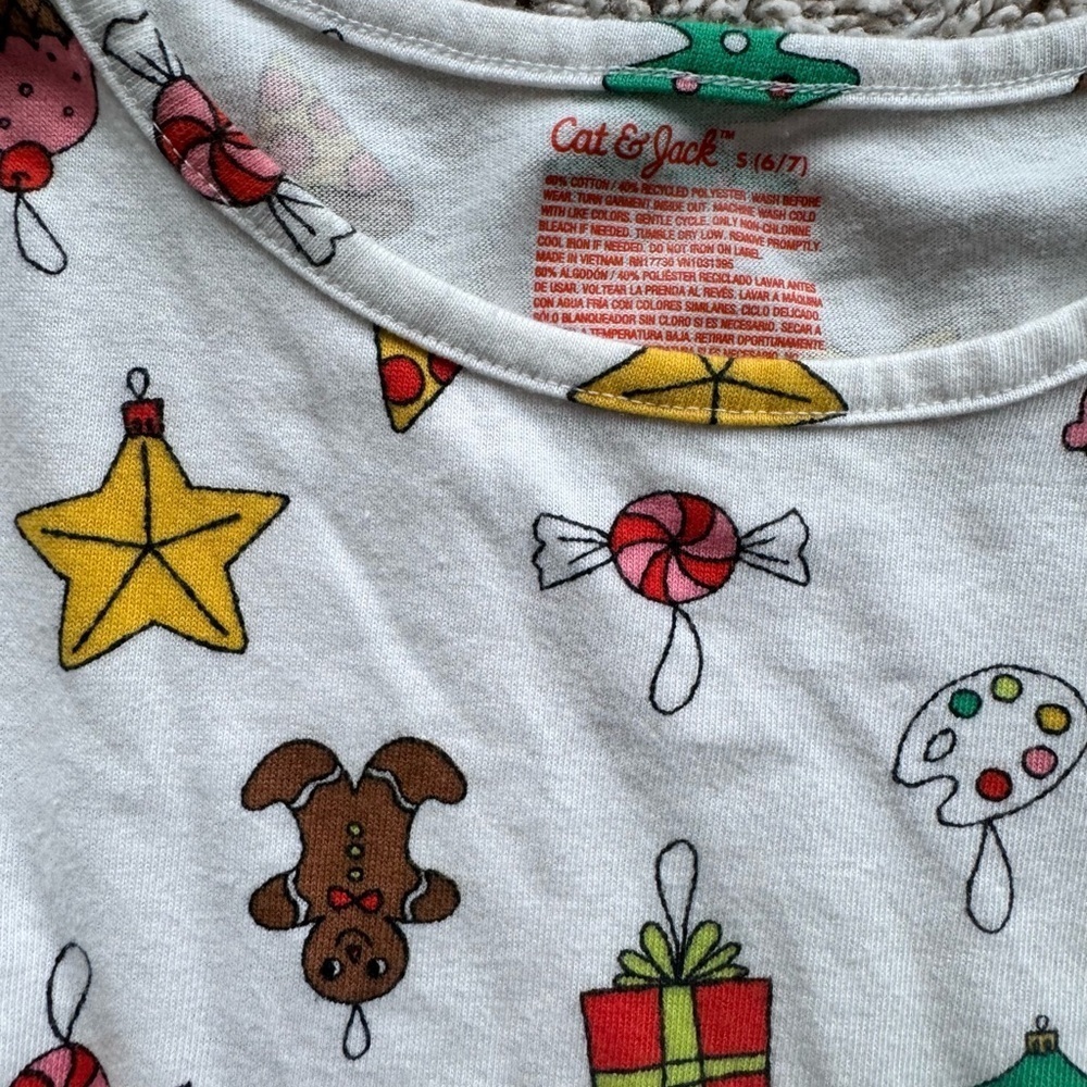 Cat & Jack Girls Holiday Print Long Sleeve Dress – Size Small (6/7) - Picture 4 of 8
